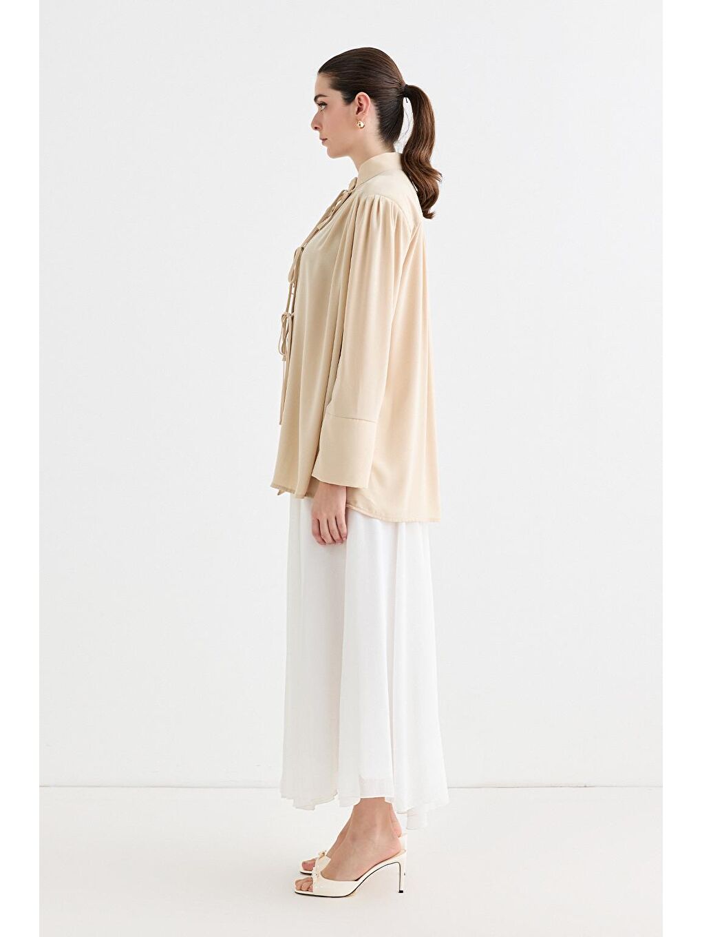 Ekru Valen Vatkalı Gömlek Ceket Krem-2