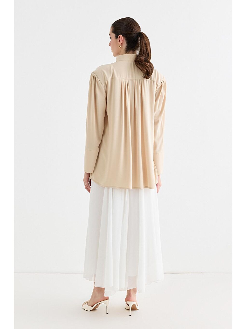 Ekru Valen Vatkalı Gömlek Ceket Krem-3