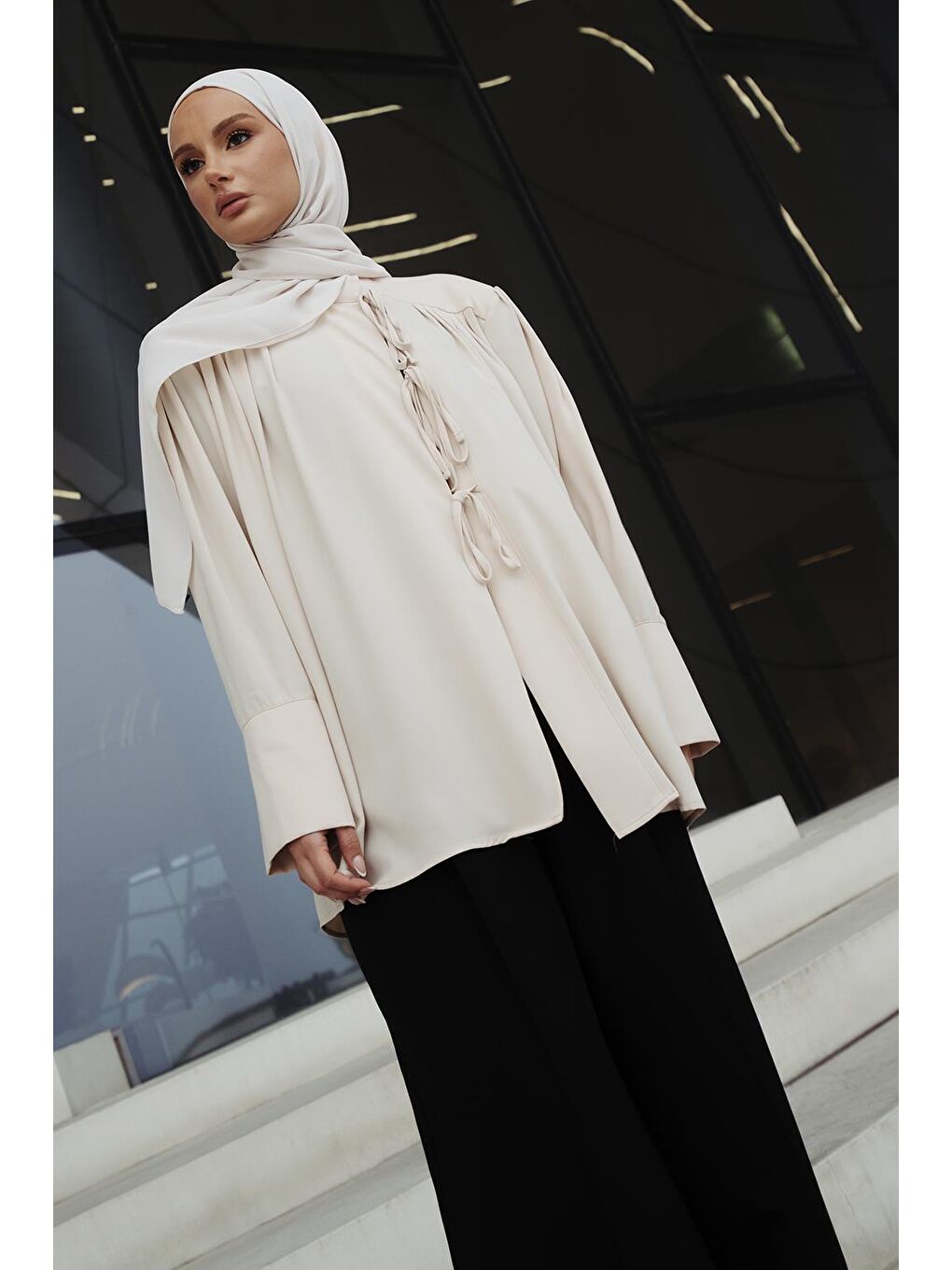 Ekru Valen Vatkalı Gömlek Ceket Krem-4