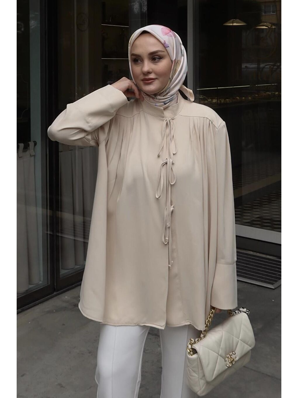 Ekru Valen Vatkalı Gömlek Ceket Krem-5