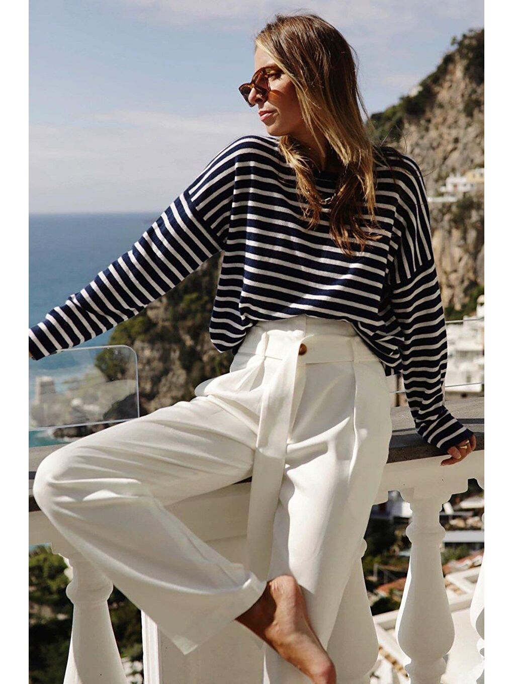 Lacivert Çizgili Sweatshirt Mg2572