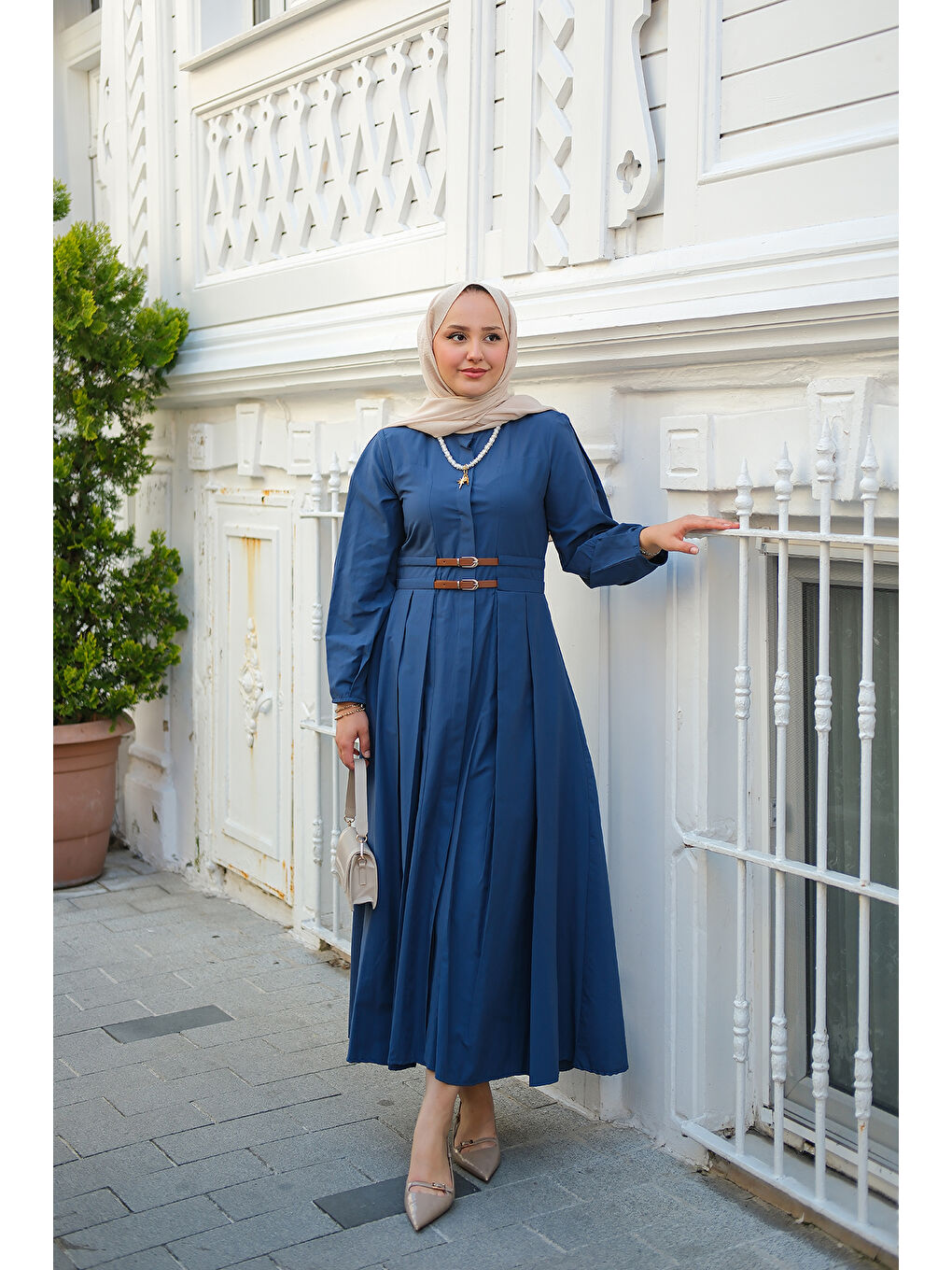 Kadın Çift Kemer Bağlamalı Elbise Lacivert