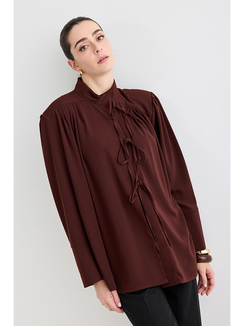 Kahverengi Valen Vatkalı Gömlek Ceket Kahve-3