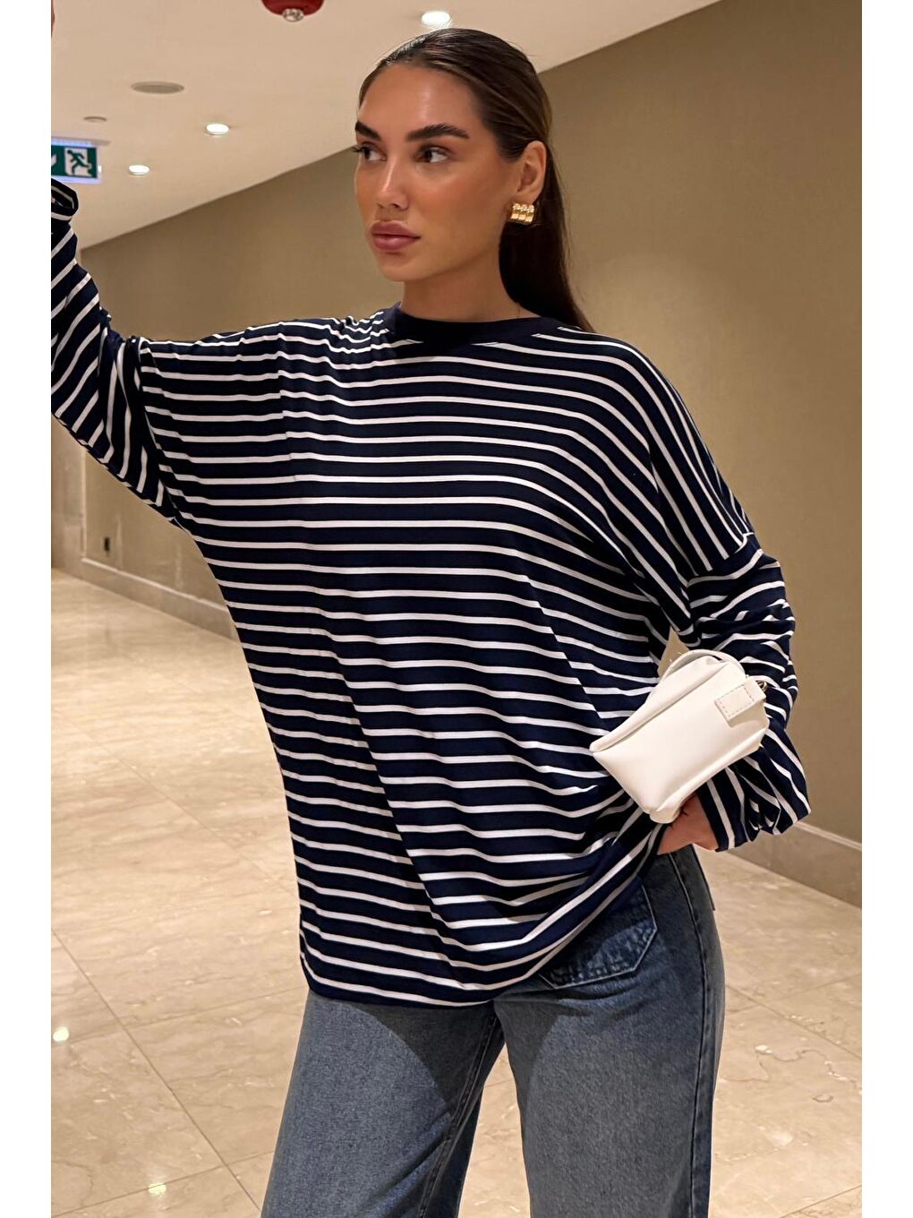 Lacivert Çizgili Sweatshirt Mg2572-3