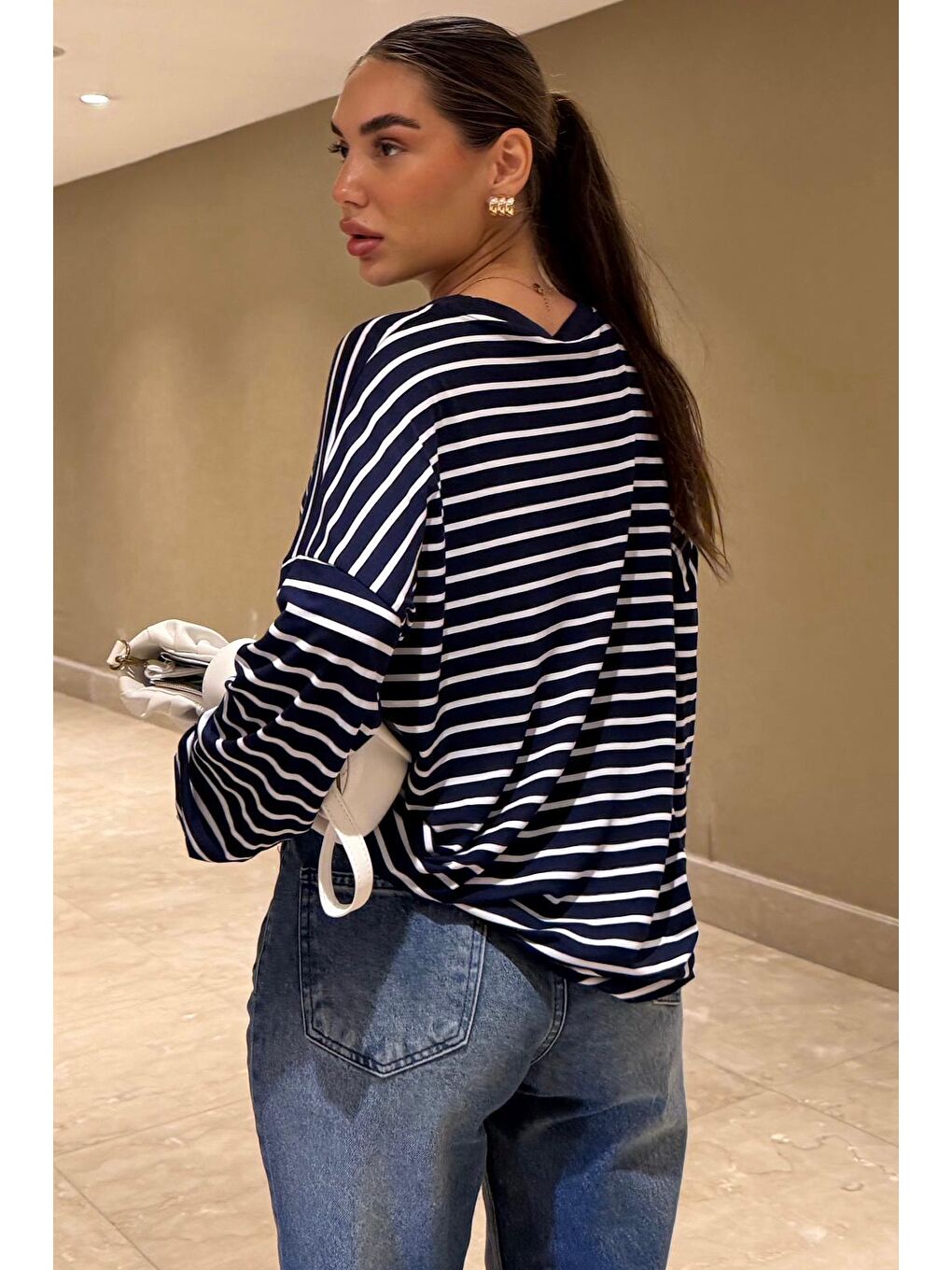 Lacivert Çizgili Sweatshirt Mg2572-4