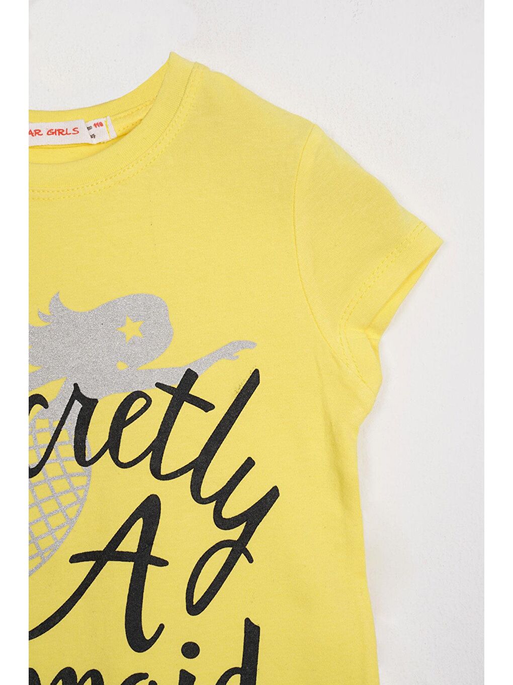 Kısa Kol Yazı Baskılı Açık Sarı Renk Kız Çocuk Taytlı Takım-1