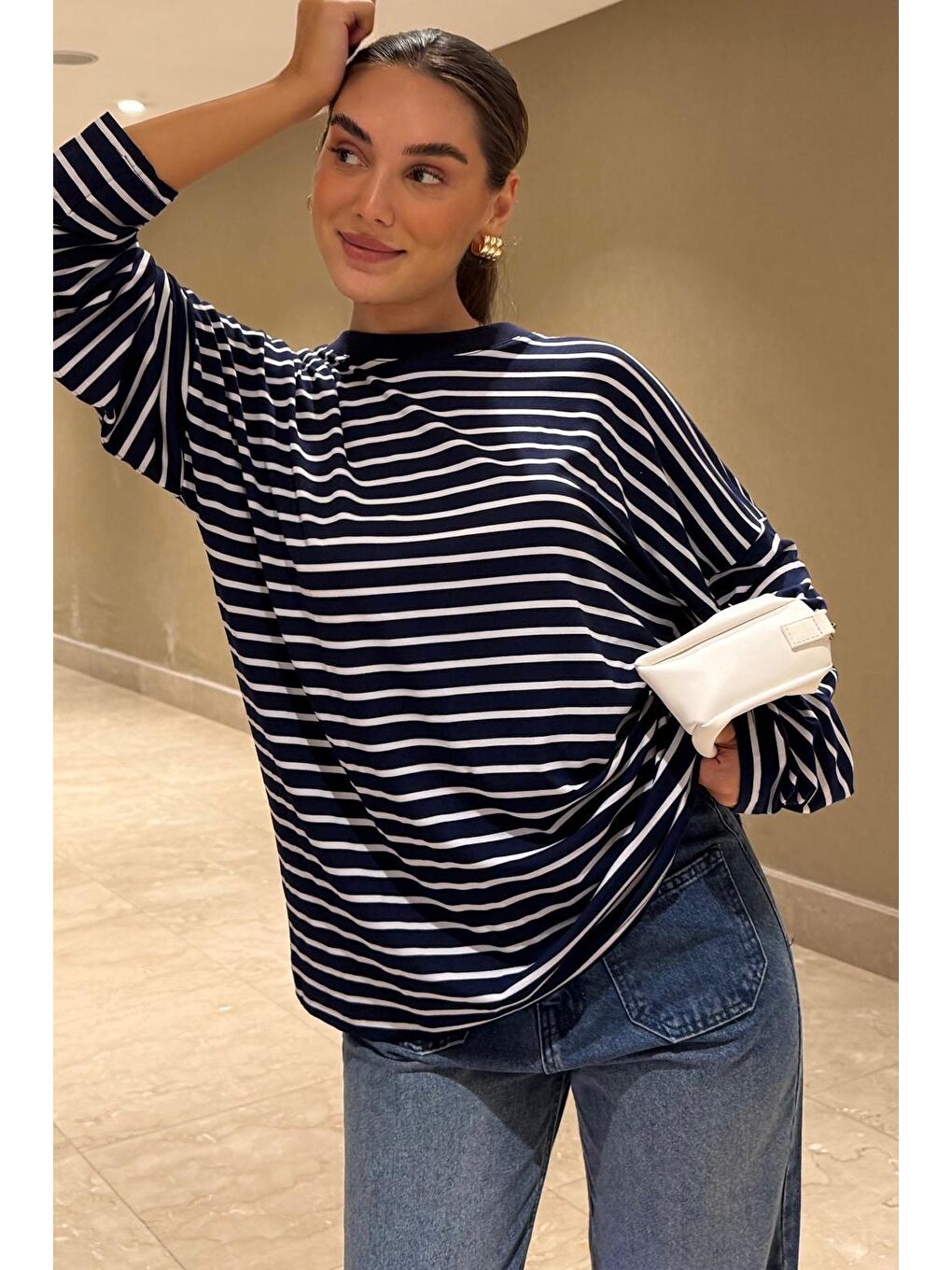 Lacivert Çizgili Sweatshirt Mg2572-5