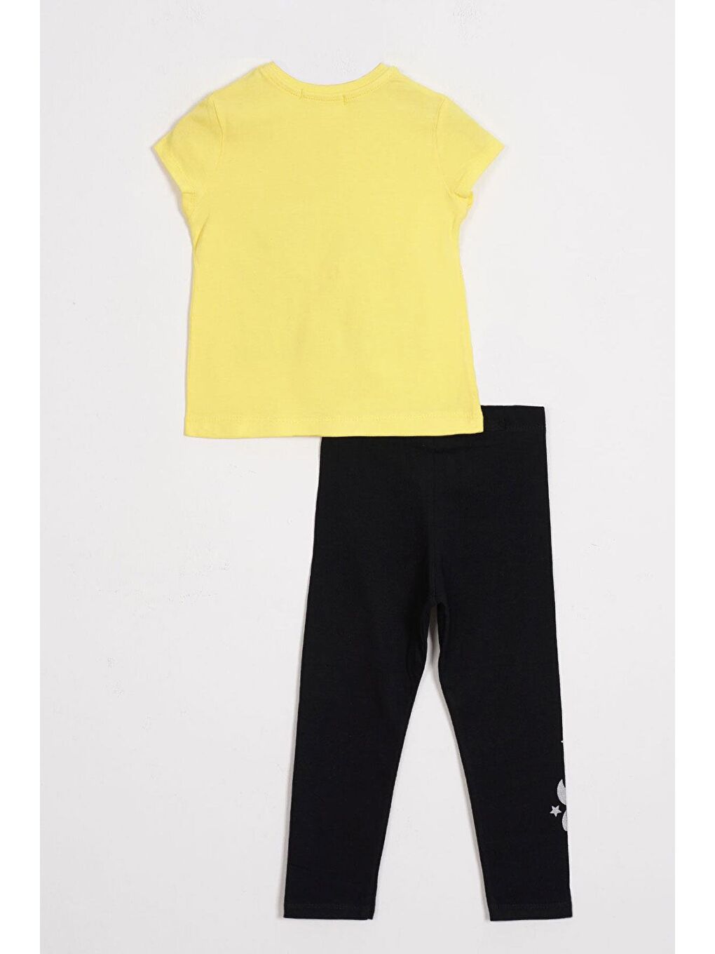 Kısa Kol Yazı Baskılı Açık Sarı Renk Kız Çocuk Taytlı Takım-2
