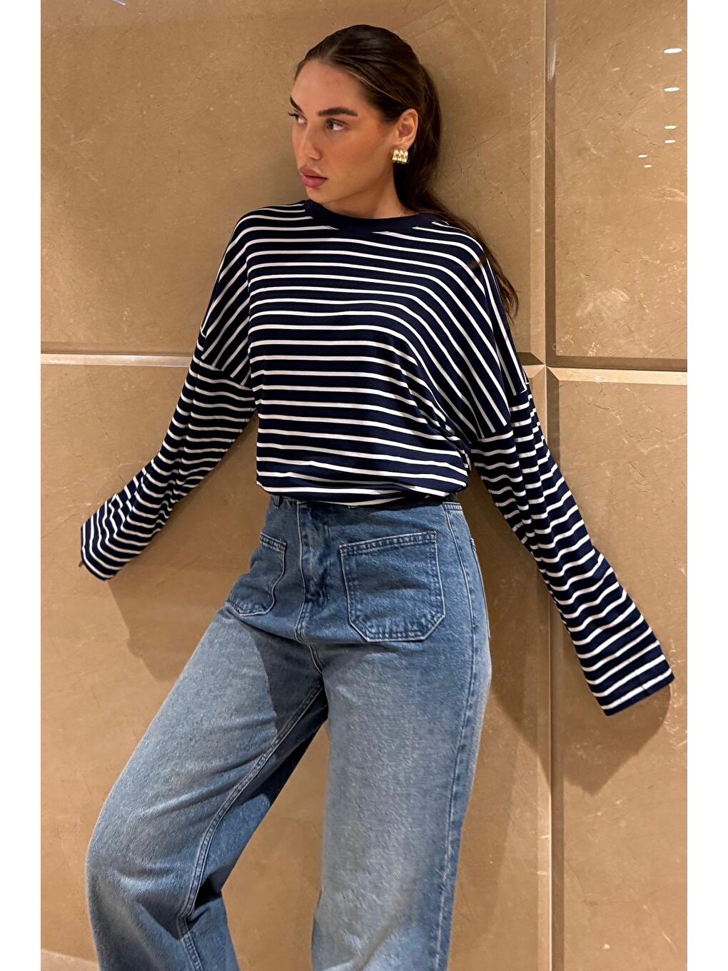 Lacivert Çizgili Sweatshirt Mg2572-6