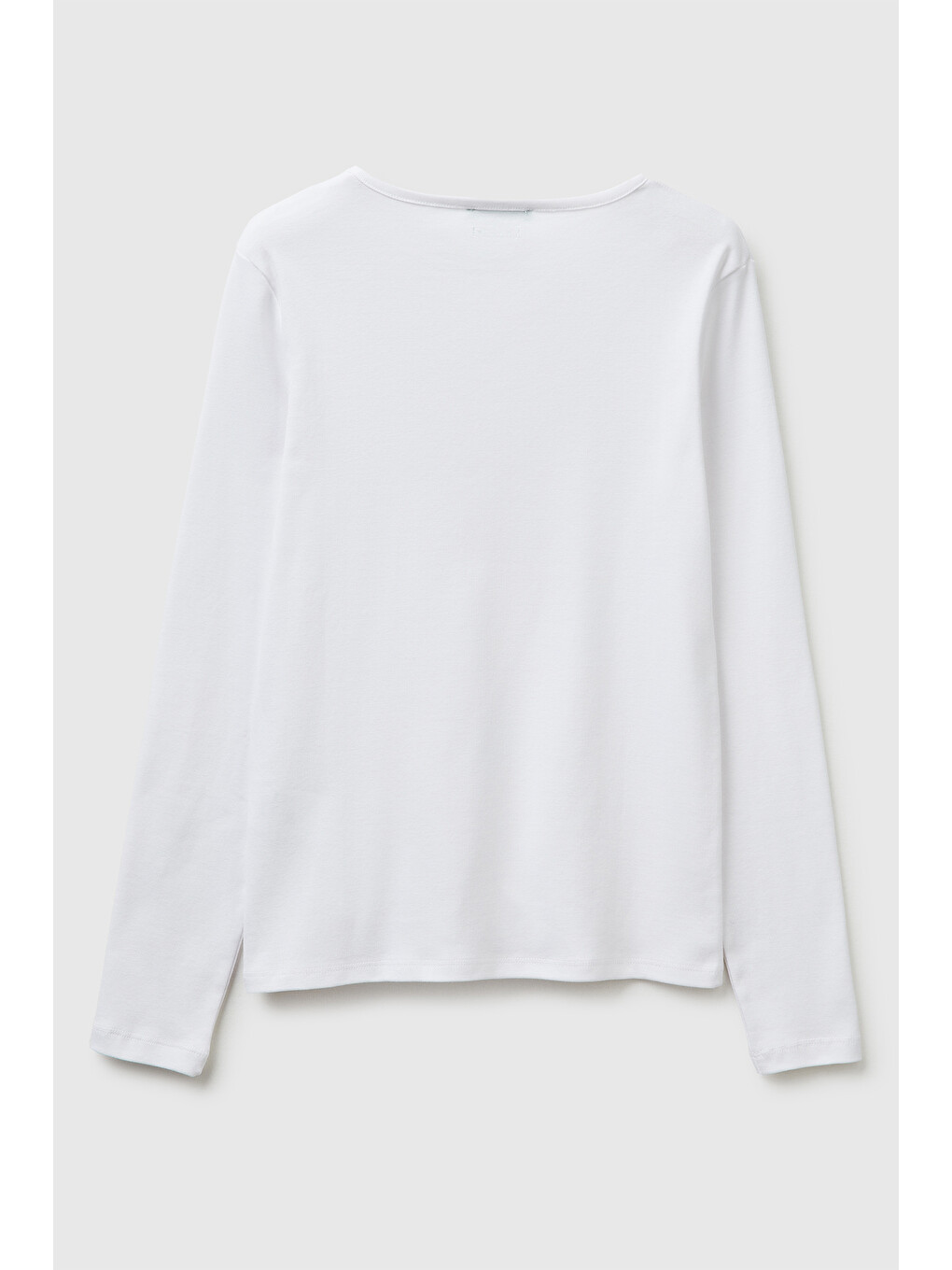 Kadın Beyaz %100 Pamuk Slim Fit Ribanalı Uzun Kollu T-shirt-1