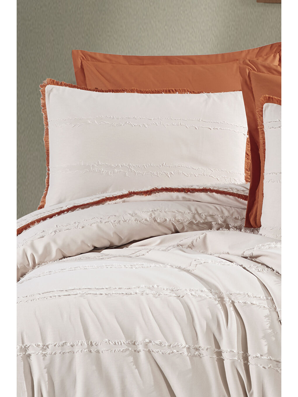 Bej %100 Pamuk Çift Kişilik Püsküllü Nevresim Seti Bonami Taş Rengi-2