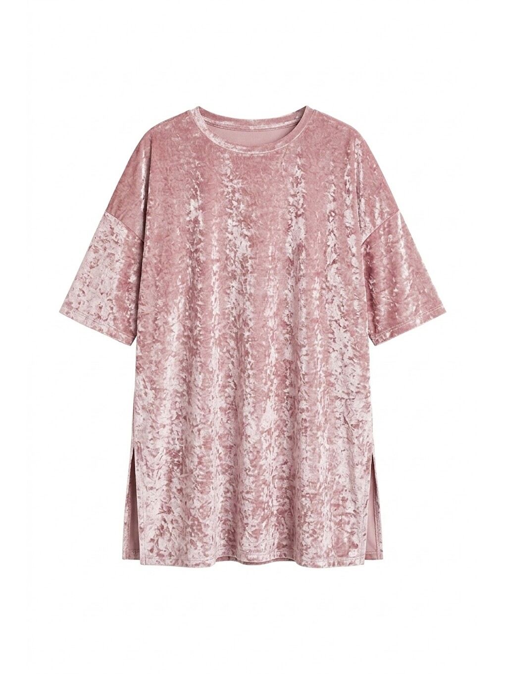 Pembe Yırtmaçlı Yumoş Kumaş T-shirt-3