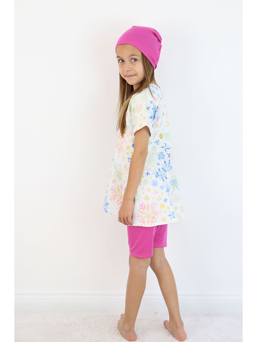 Beyaz Kız Çocuk Bisiklet Yaka Etekli Mayo ve Tayt Bone-5