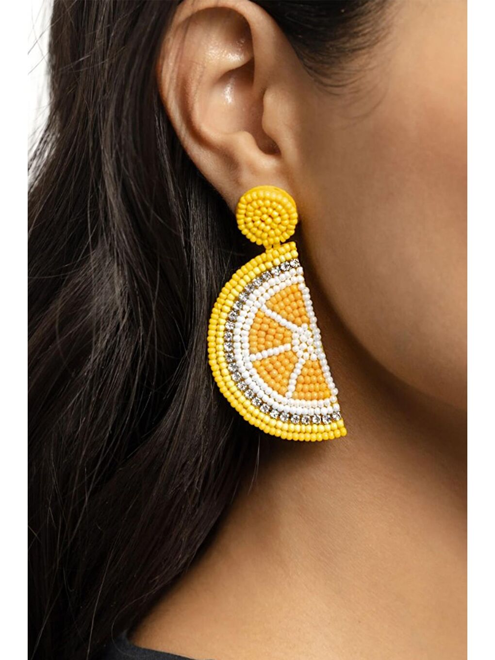 Sarı El Yapımı Boncuklu Limon Küpe-2