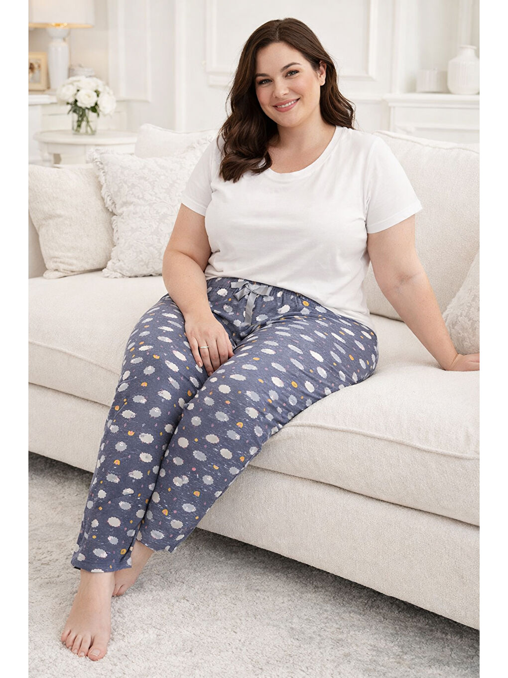 Büyük Beden Kadın Viskon Kumaş Penye Battal Tek Pijama Alt 01 Gri