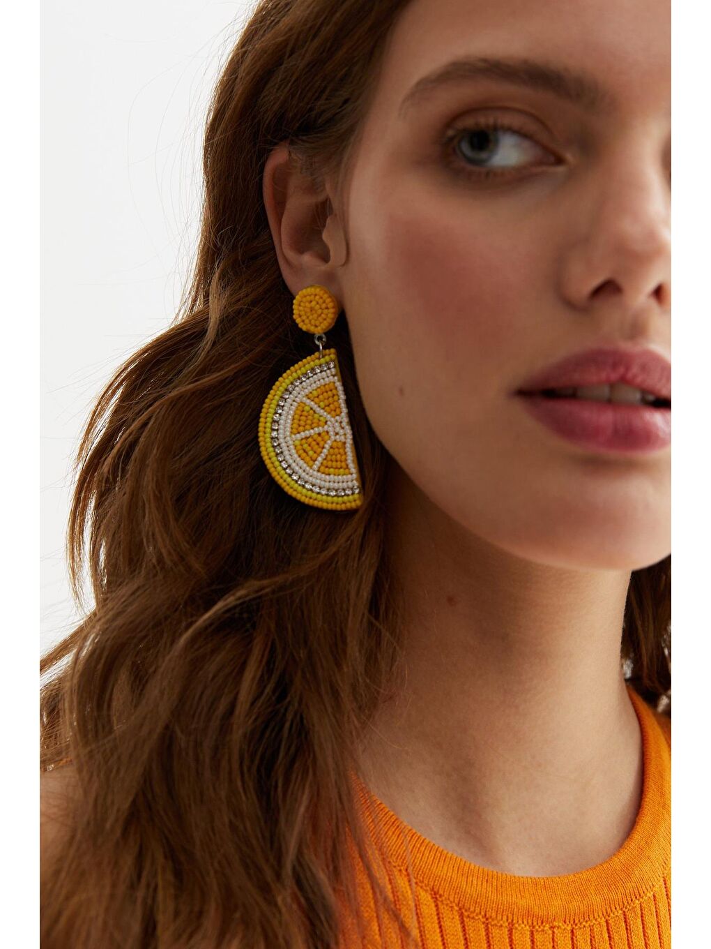 Sarı El Yapımı Boncuklu Limon Küpe-3