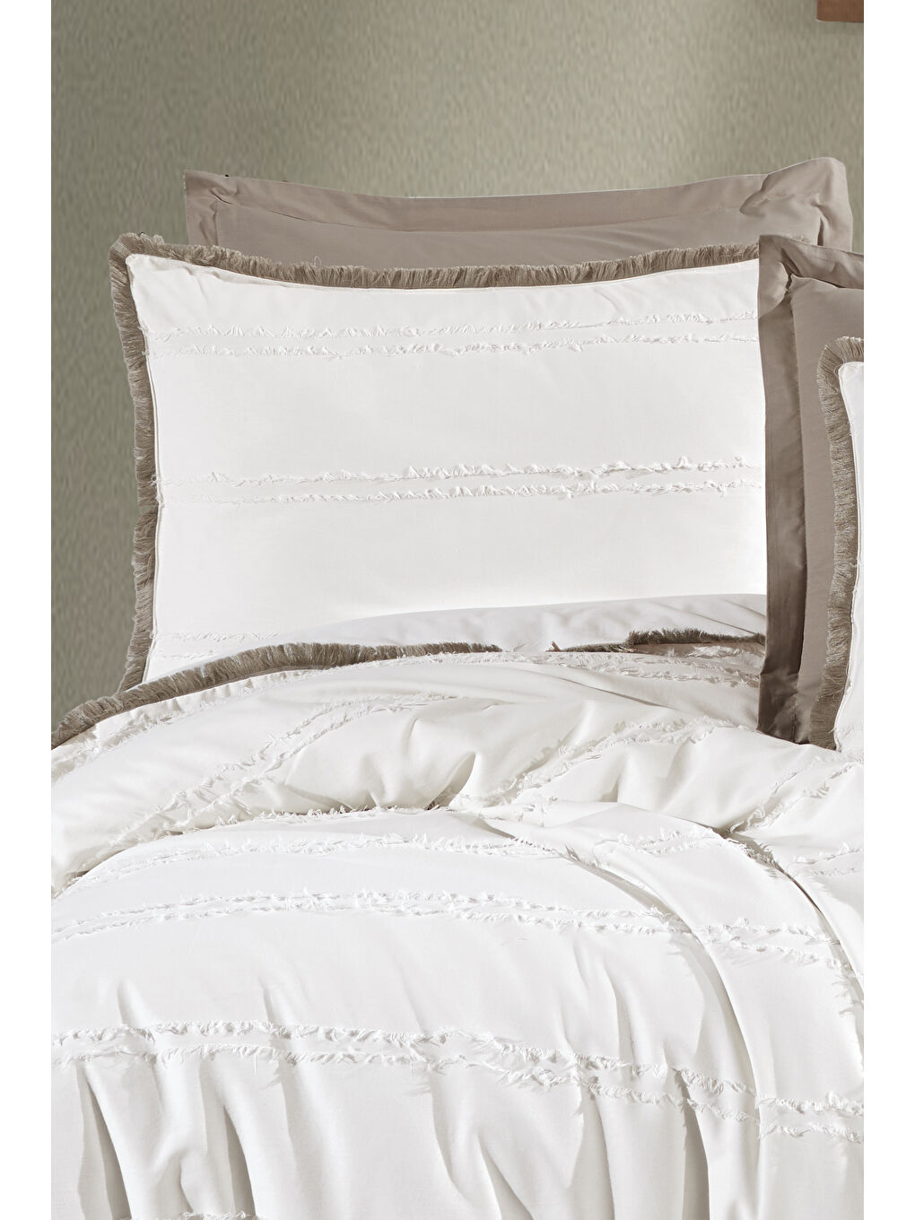 Ekru %100 Pamuk Çift Kişilik Püsküllü Nevresim Seti Bonami ekru-3