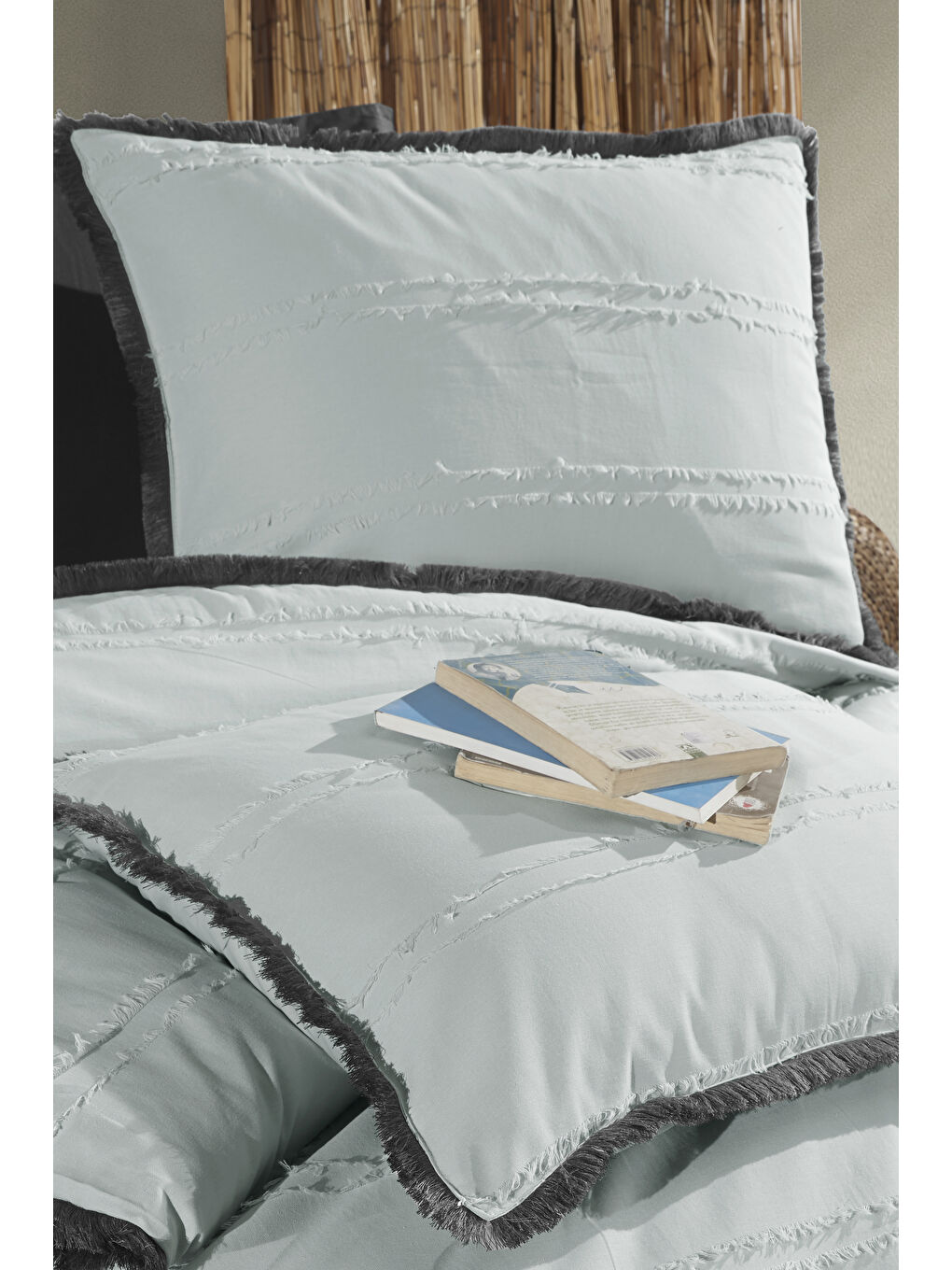 Yeşil %100 Pamuk Çift Kişilik Püsküllü Nevresim Seti Bonami Ada Çayı-1