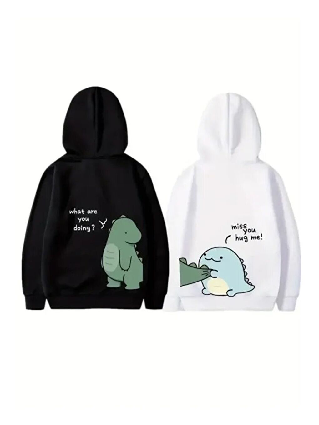 Beyaz Sevgililer Günü Özel Unisex Kapüşonlu Baskılı Oversize Sweatshirt-1