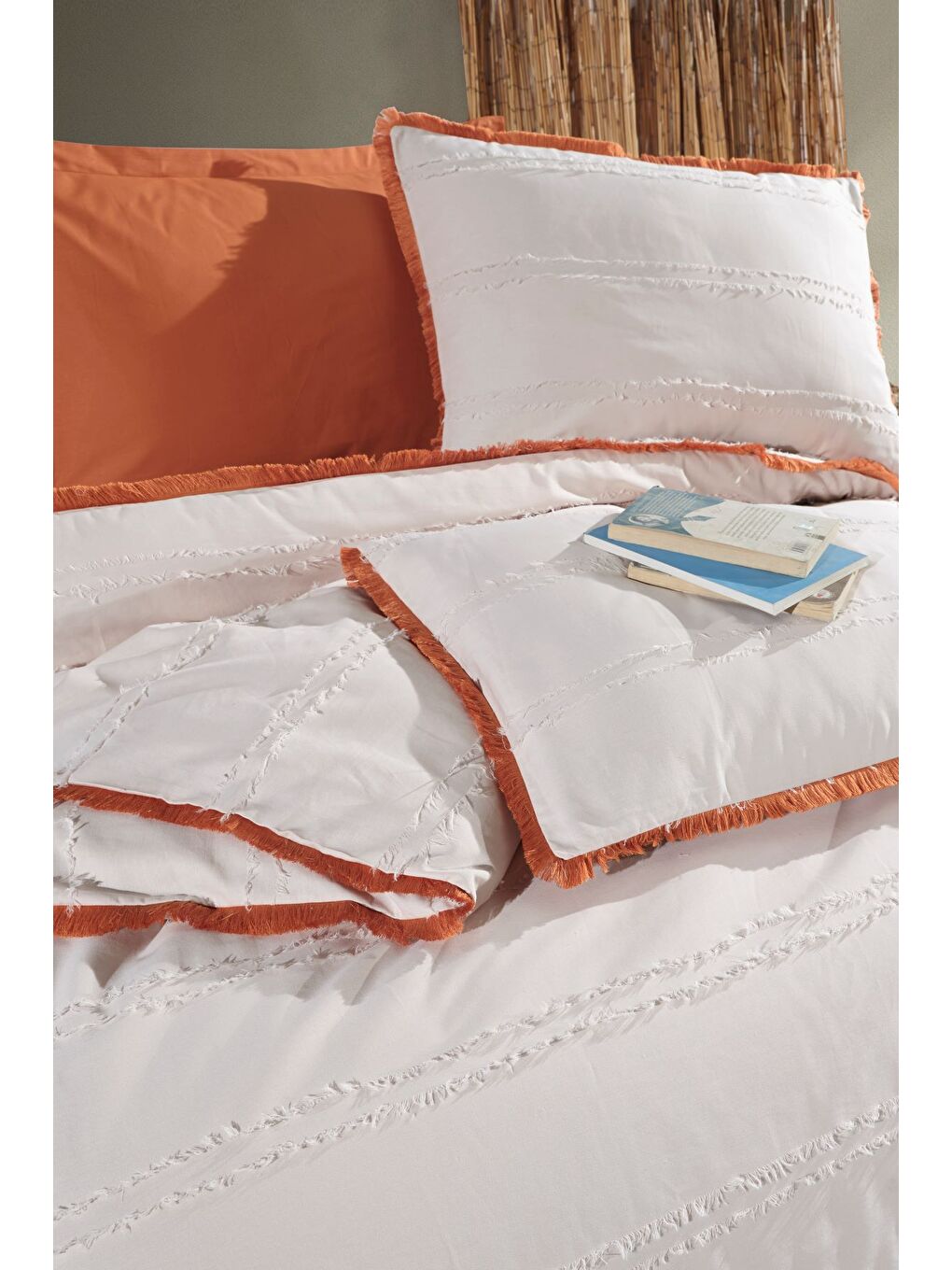 Bej %100 Pamuk Çift Kişilik Püsküllü Nevresim Seti Bonami Taş Rengi-3