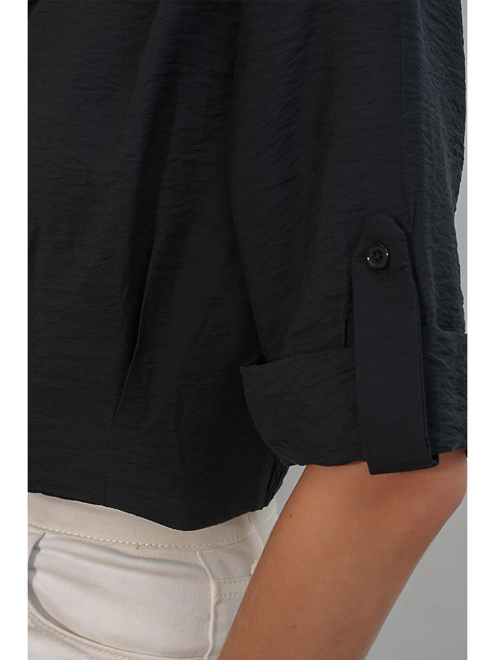 Kadın Crop Oversize Gömlek 20390 - Siyah-4