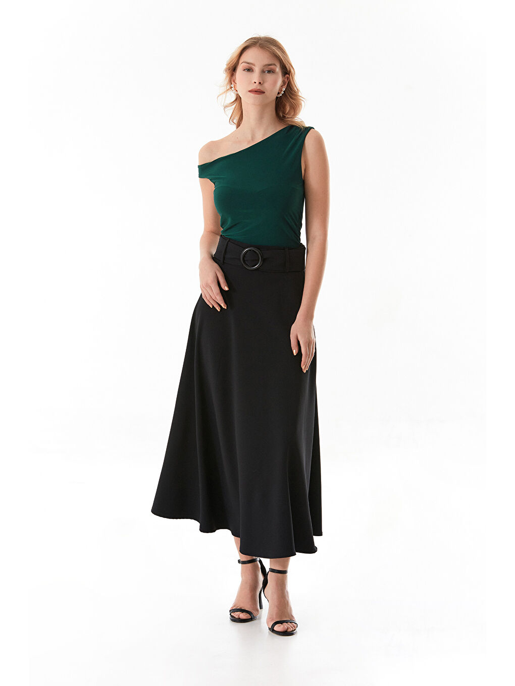 Yeşil Yanları Drapeli Tek Kol Bluz-2