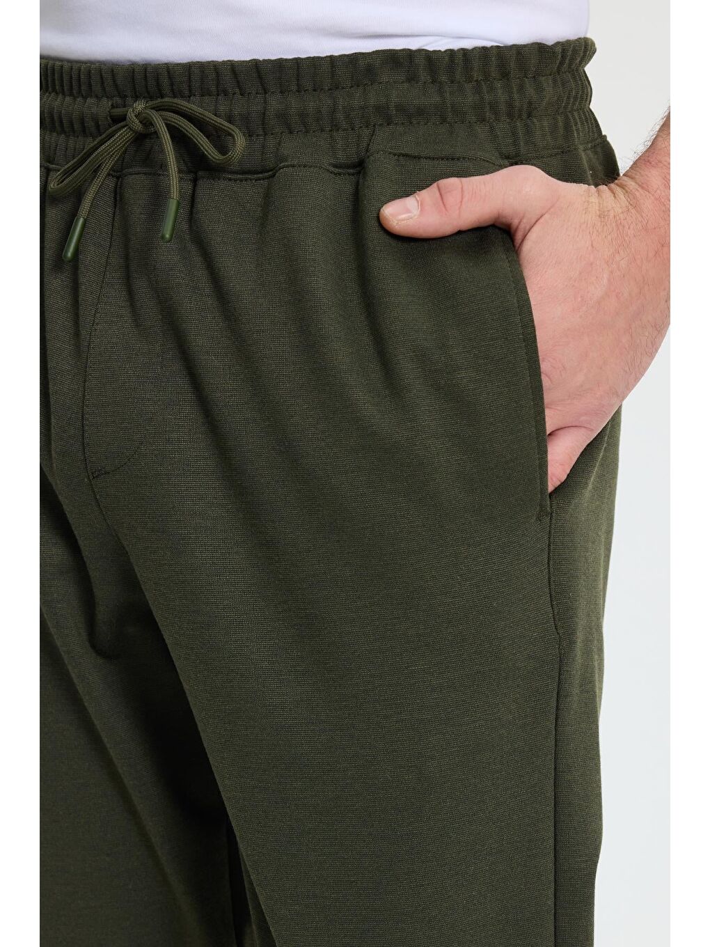 Yeşil Erkek Regular Fit Klasik Kesim Beli Lastikli Bağcıklı Koyu Haki Jogger Pantolon-2