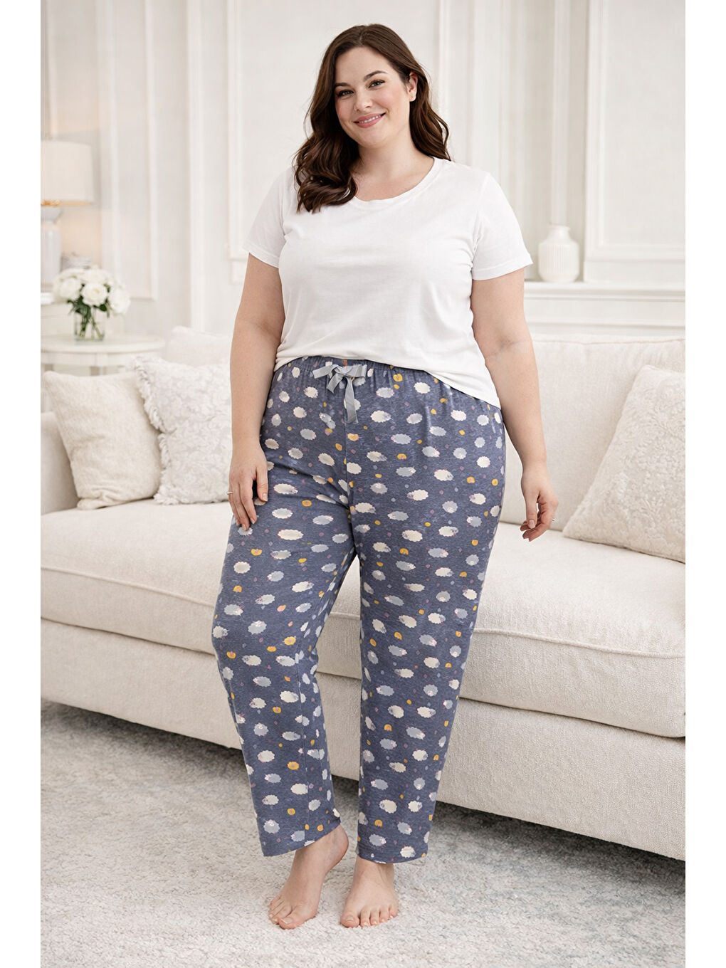 Büyük Beden Kadın Viskon Kumaş Penye Battal Tek Pijama Alt 01 Gri-1