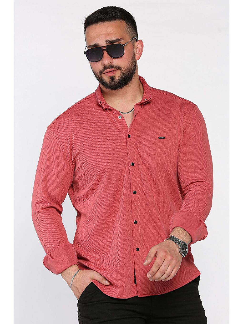 Pembe Erkek Uzun Kol Elastanlı Gömlek