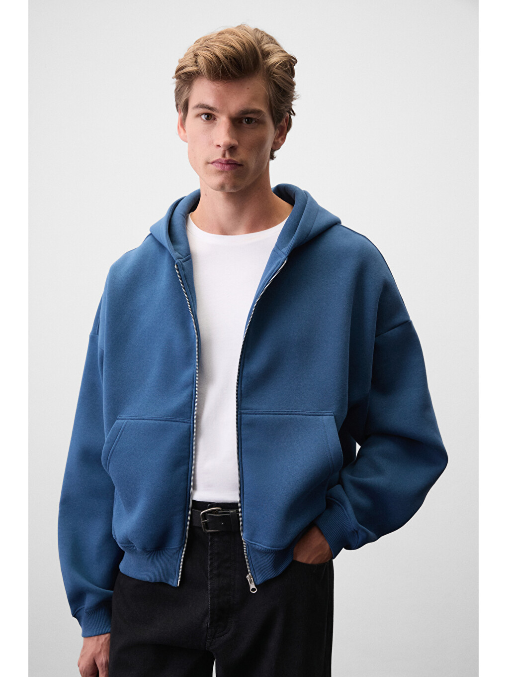 Songulo Erkek Fermuarlı Kapüşonlu Mavi Sweatshirt-1
