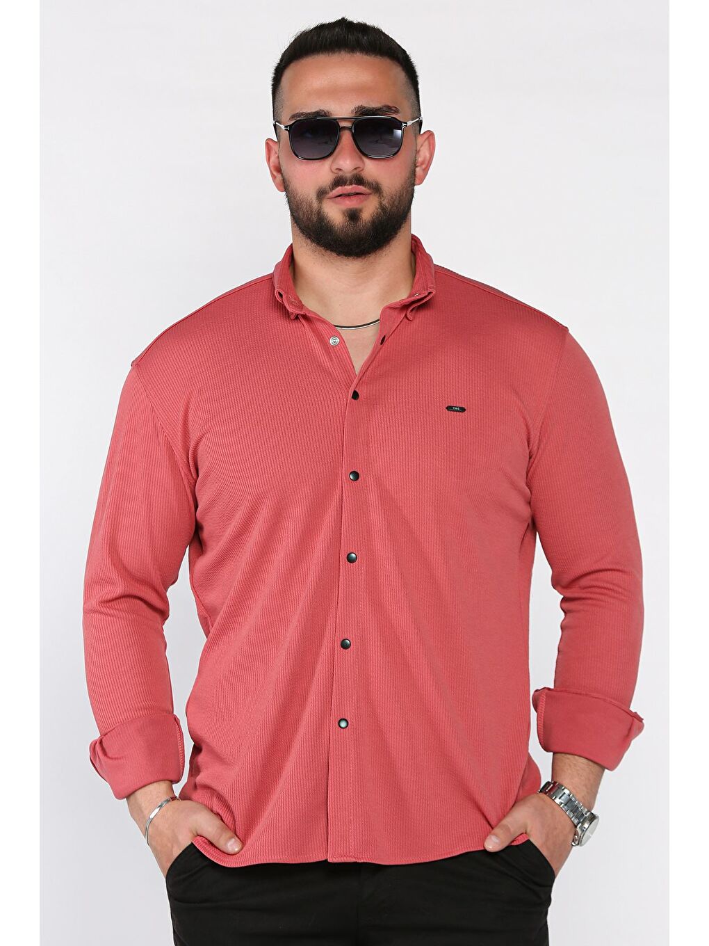 Pembe Erkek Uzun Kol Elastanlı Gömlek-1