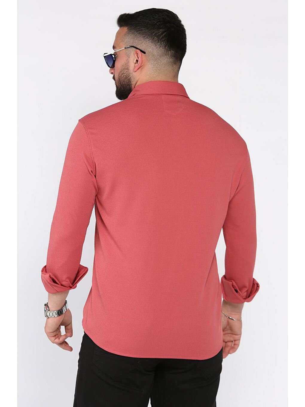 Pembe Erkek Uzun Kol Elastanlı Gömlek-2