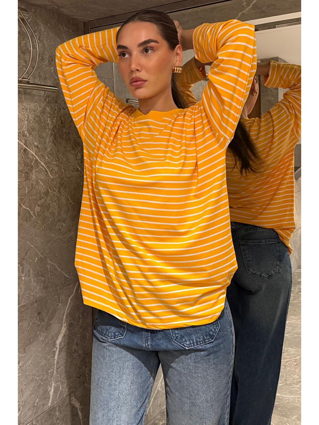 Turuncu Çizgili Sweatshirt Mg2572