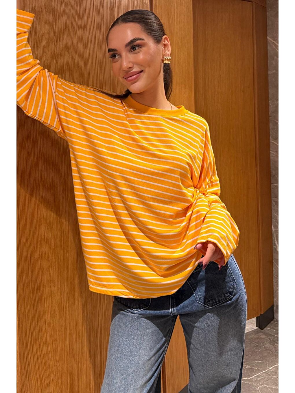Turuncu Çizgili Sweatshirt Mg2572-1