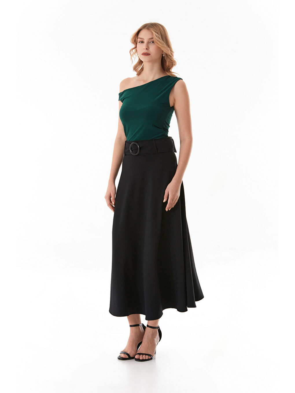 Yeşil Yanları Drapeli Tek Kol Bluz-3