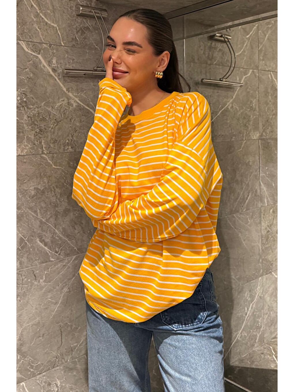 Turuncu Çizgili Sweatshirt Mg2572-5