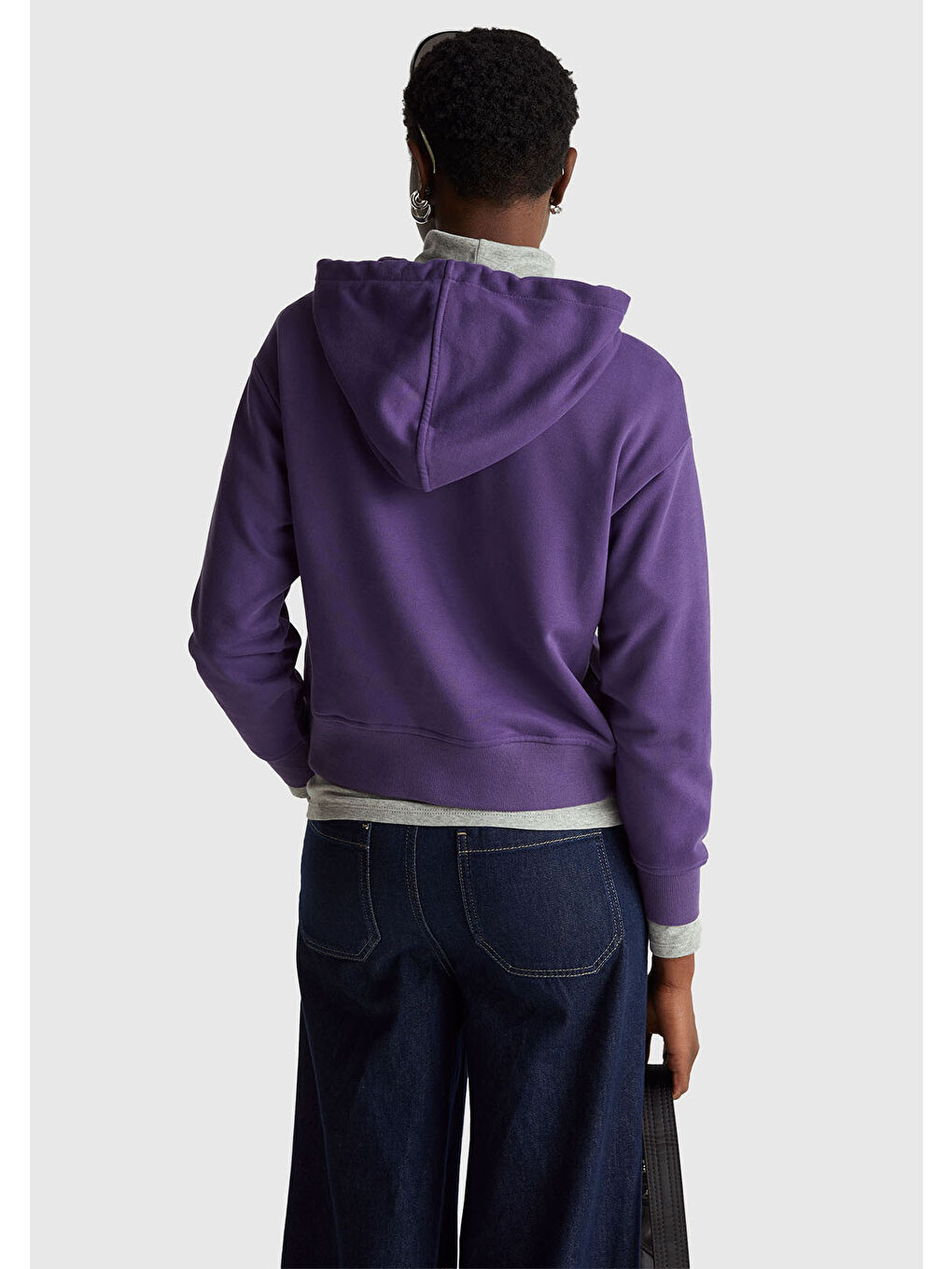 Kadın Mor Pamuk Karışımlı Önü Yazı Baskılı Kapüşonlu Sweatshirt-2