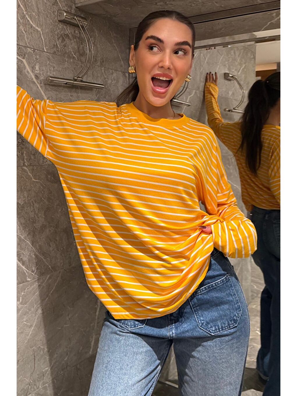 Turuncu Çizgili Sweatshirt Mg2572-6