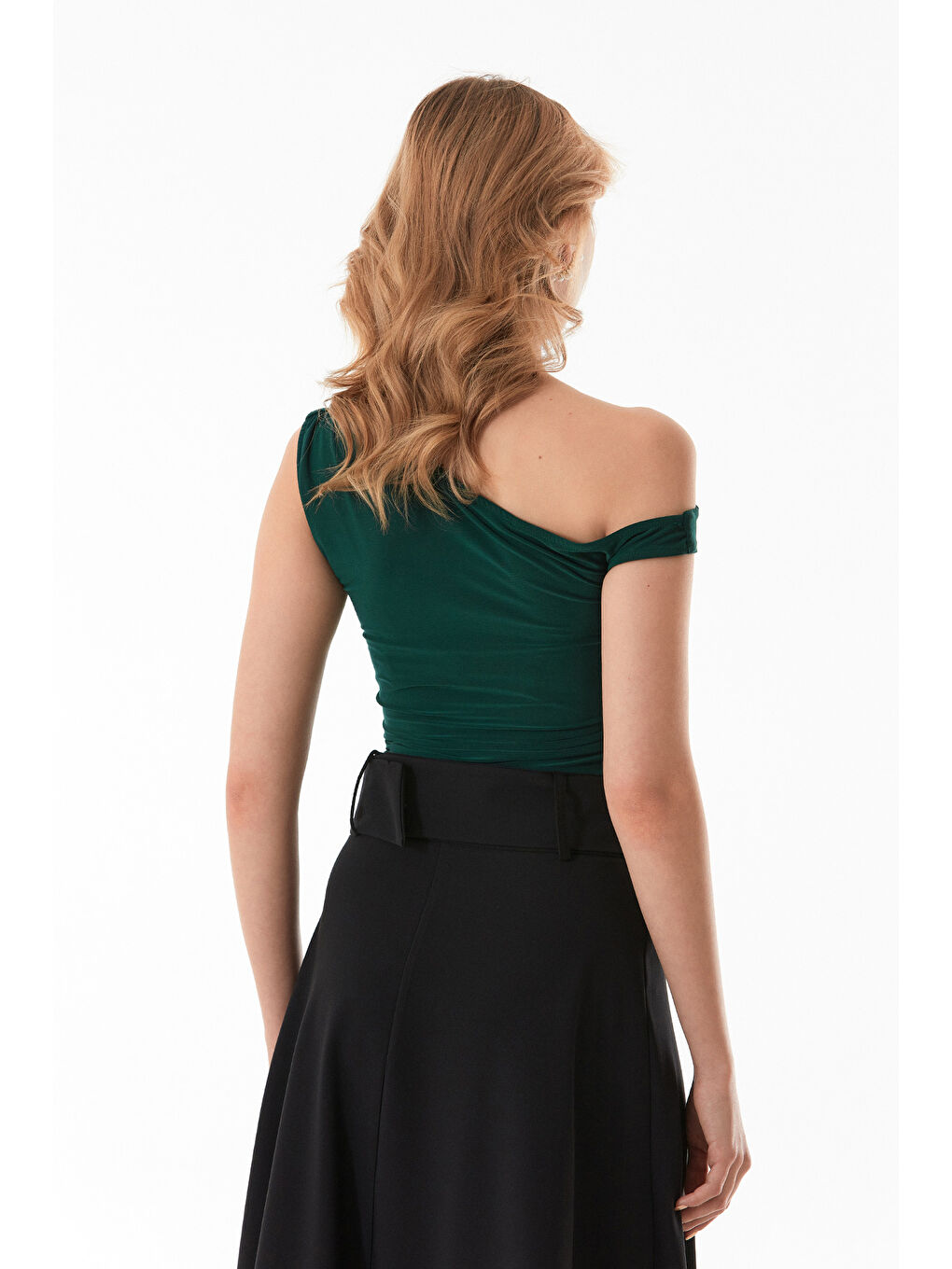 Yeşil Yanları Drapeli Tek Kol Bluz-4