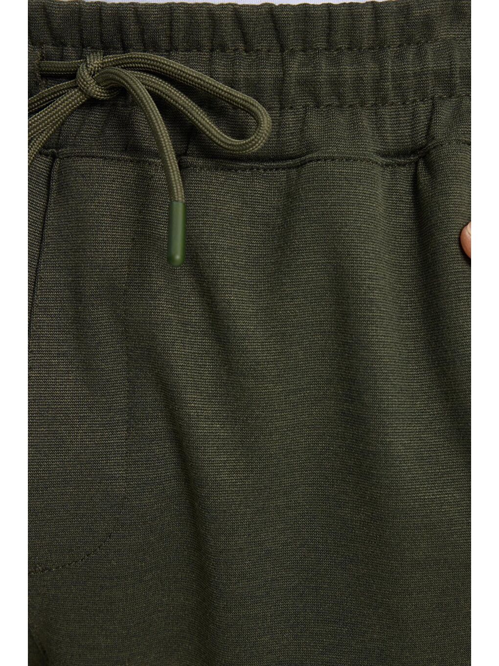 Yeşil Erkek Regular Fit Klasik Kesim Beli Lastikli Bağcıklı Koyu Haki Jogger Pantolon-5