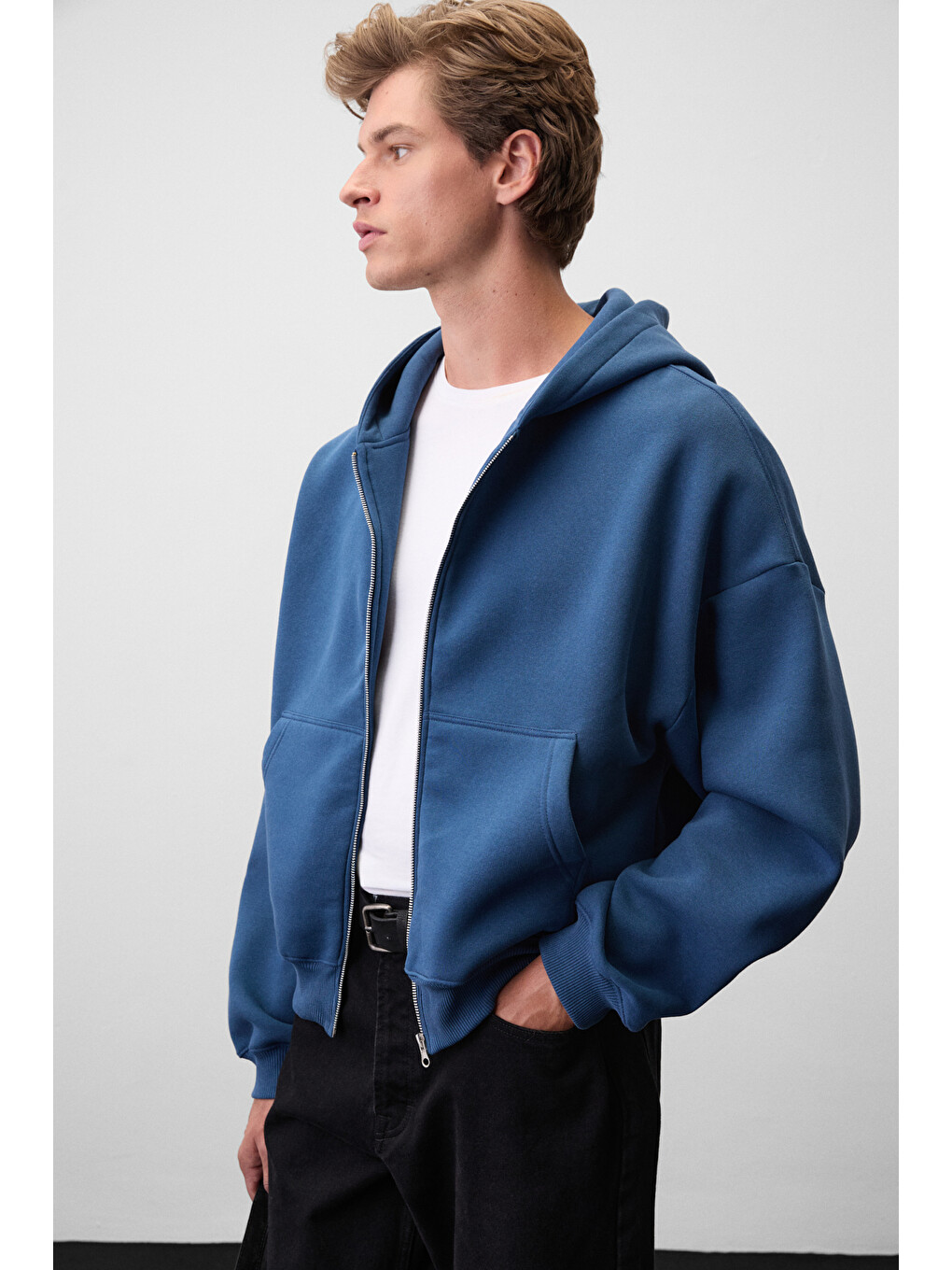 Songulo Erkek Fermuarlı Kapüşonlu Mavi Sweatshirt-2
