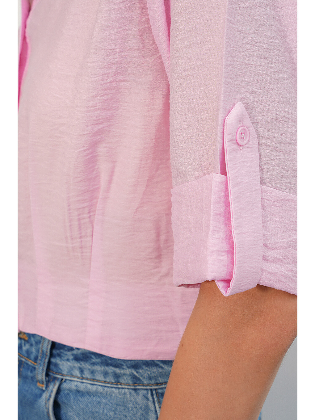Kadın Crop Oversize Gömlek 20390 - Pembe-4