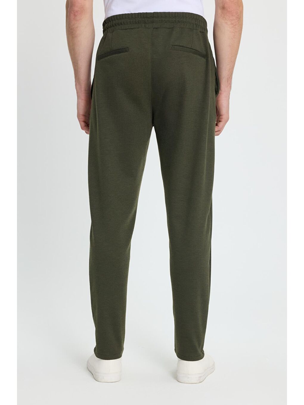 Yeşil Erkek Regular Fit Klasik Kesim Beli Lastikli Bağcıklı Koyu Haki Jogger Pantolon-6