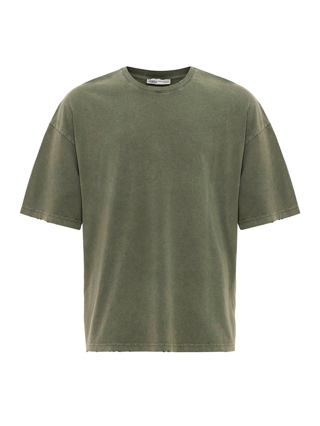 Yıkamalı Oversize Basic Tişört Haki-4
