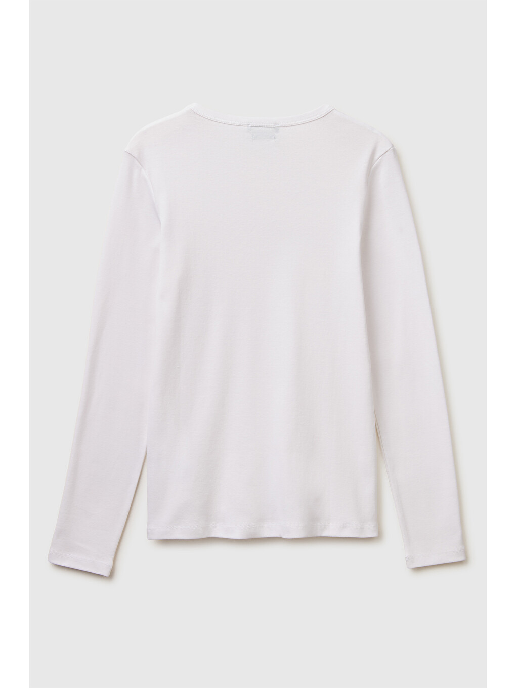 Kadın Beyaz %100 Pamuk Regular Fit Ribanalı Uzun Kollu T-shirt-3
