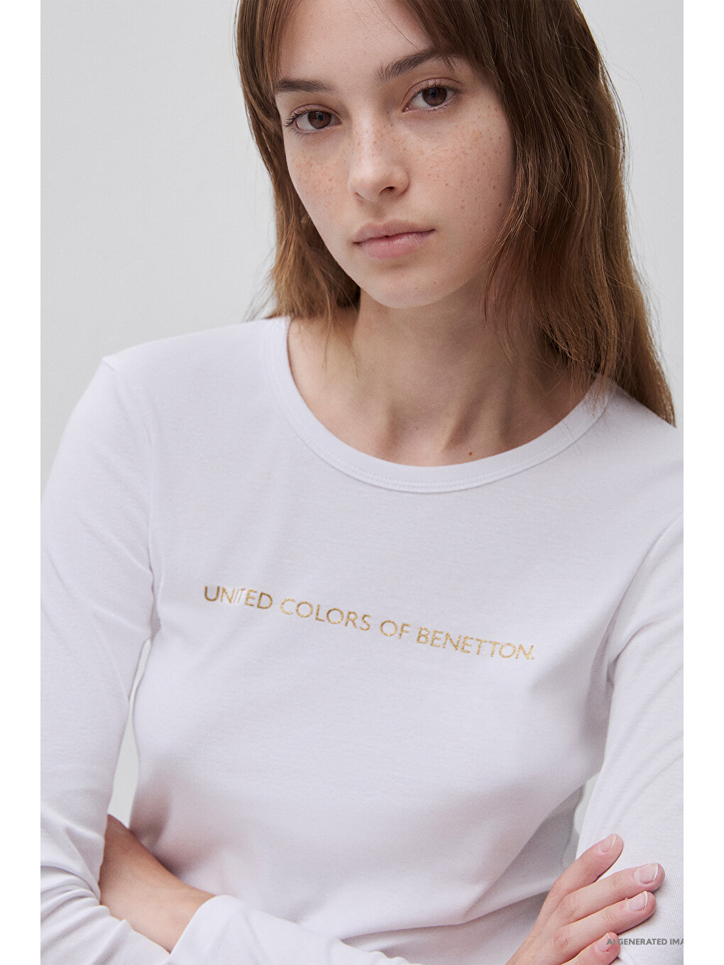 Kadın Beyaz %100 Pamuk Regular Fit Ribanalı Uzun Kollu T-shirt-5