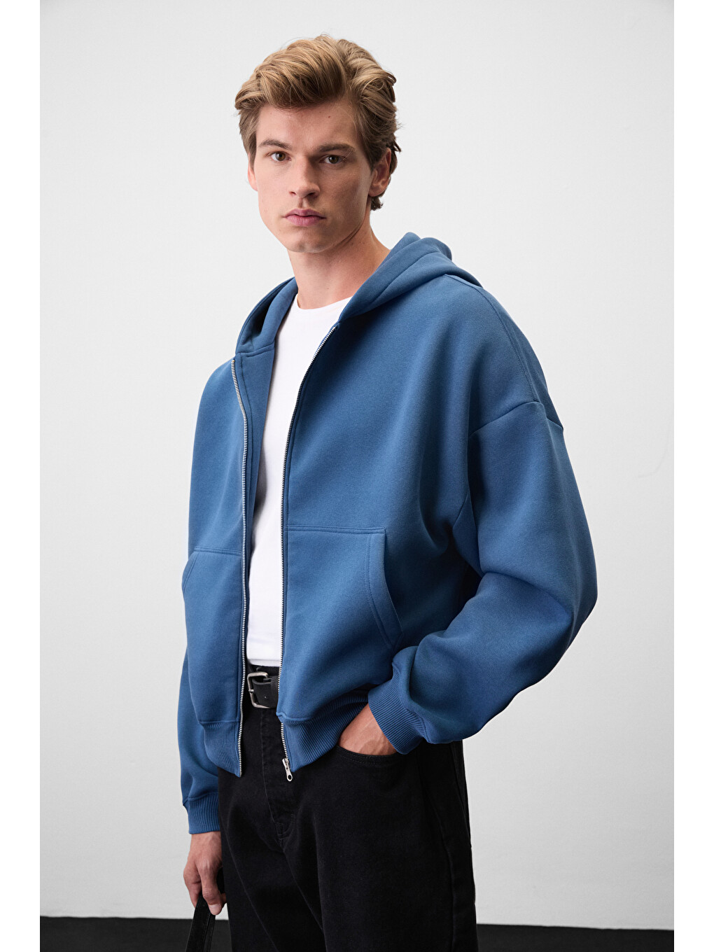 Songulo Erkek Fermuarlı Kapüşonlu Mavi Sweatshirt-3