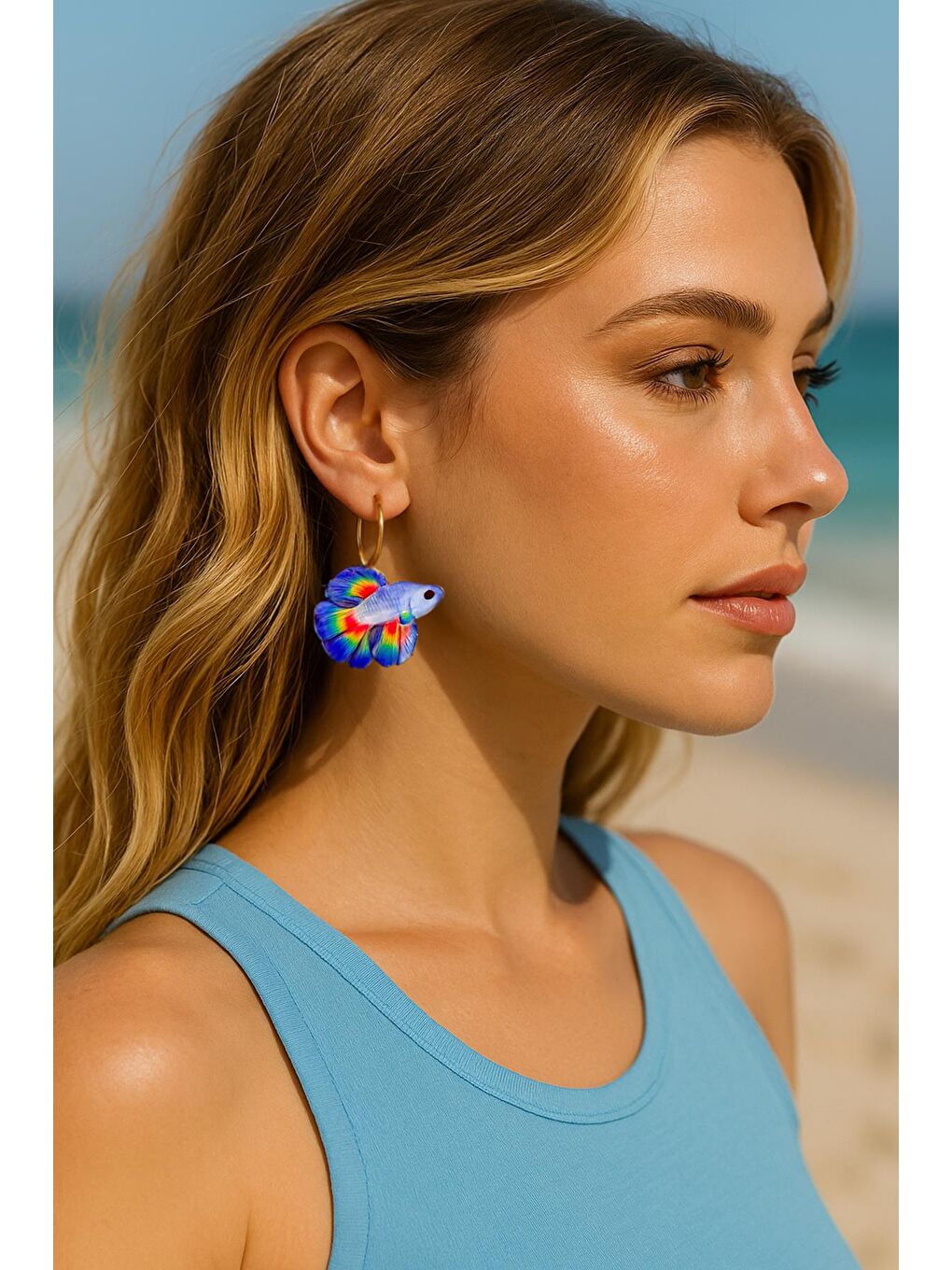 Lacivert Asetat Koi Balık Küpe