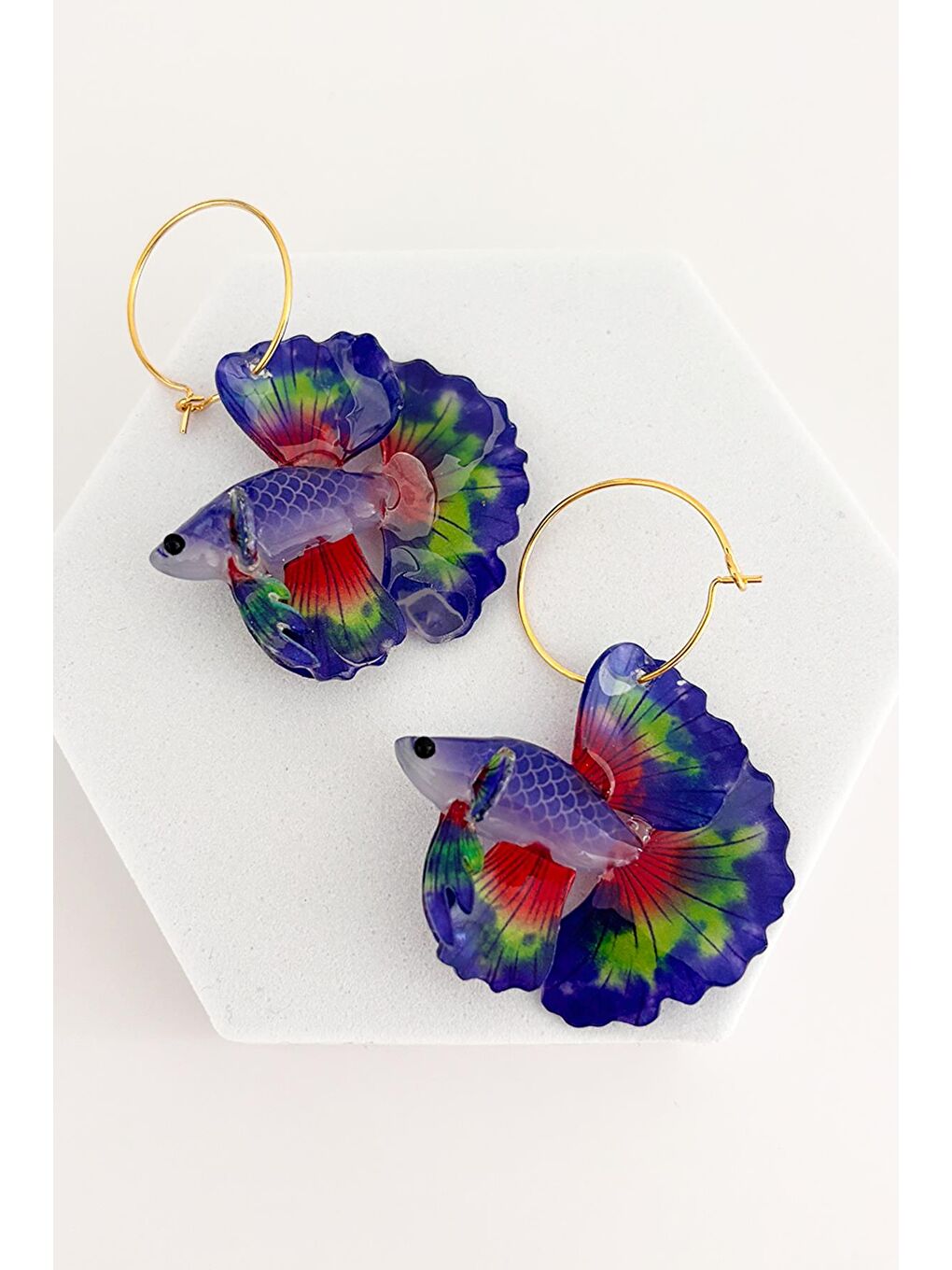 Lacivert Asetat Koi Balık Küpe-1