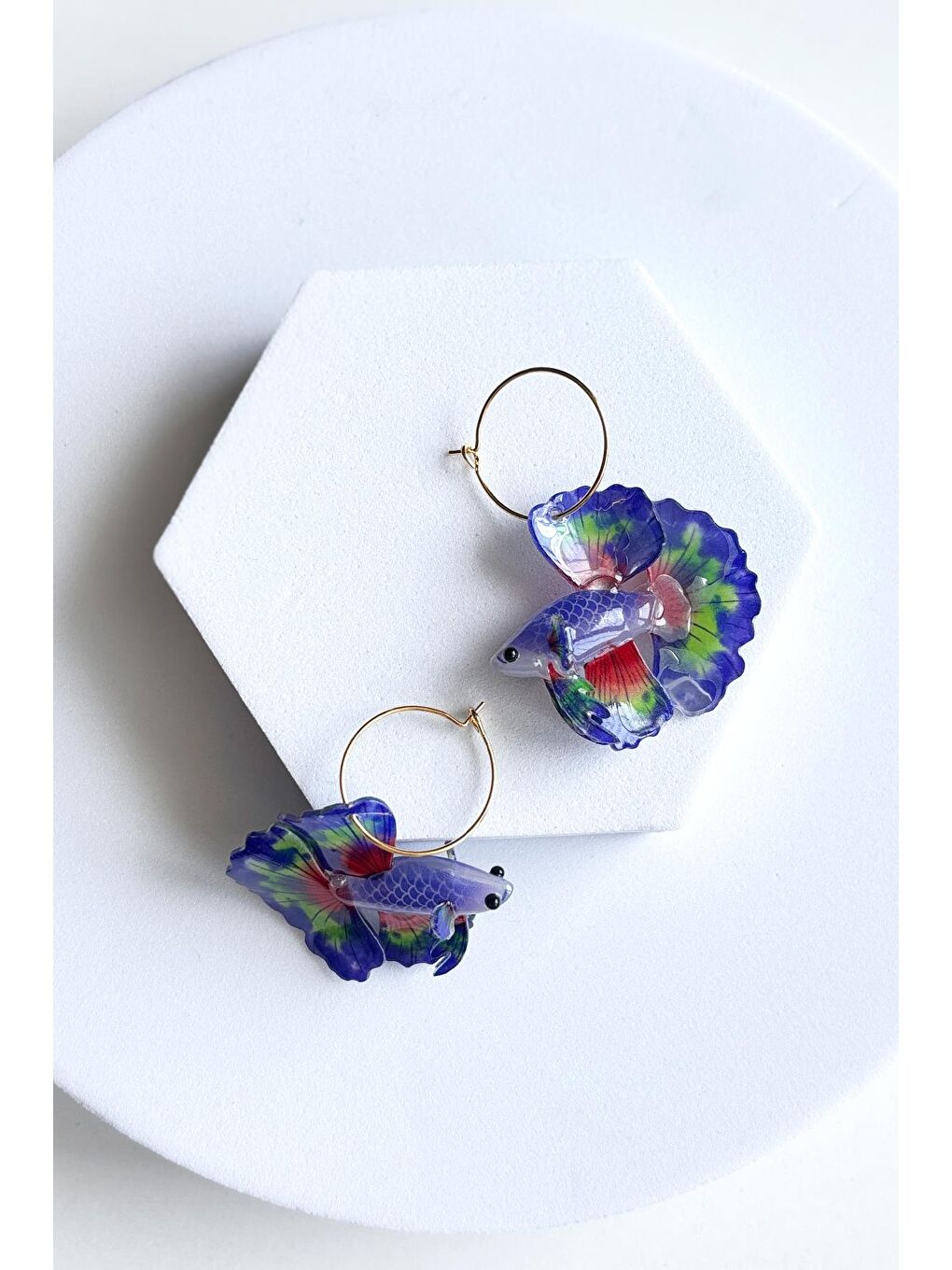 Lacivert Asetat Koi Balık Küpe-3